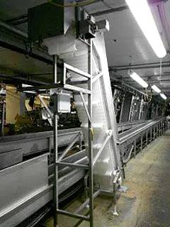 18" wide x 9' long, Stainless Steel Incline Conveyor, 102" discharge H, 3" H flights spaced 14-1/2" apart - Image 4