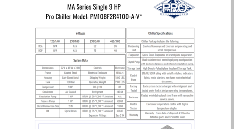 Pro Refrigeration #PM108F2R4100-A-VD, chiller, air cooled condensor, 9 HP compressor, 2018 - Image 3