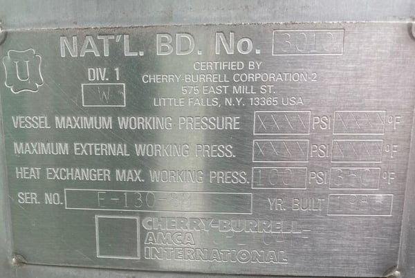 1000 gallon Cherry Burrell, Jacketed Stainless Mix Tank/processor/pasteurizer/kettle, 6' diameter x 6' T/T - Image 4