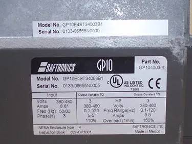 3 HP Saftronics, GP10E4ST34003B1, Variable Speed Controllers, 380-480 Volts input, 380-460 Volts output - Image 9