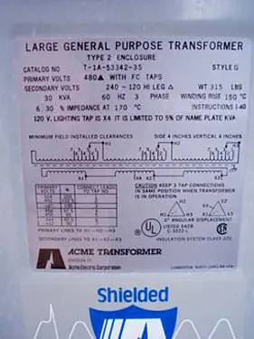 30 KVA Acme, Electric Transformer, Style G, 480 V, 3 phase - Image 9