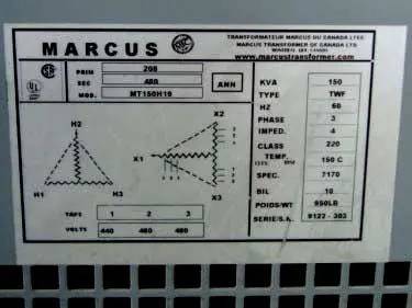 150 KVA 2085 Primary, 480 Secondary, Marcus #MT15019, Homogenizer Transformer - Image 8
