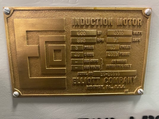 600 HP 890 RPM Elliott, Frame 4017, Sleeve, 4000 Volts, Reconditioned - Image 1