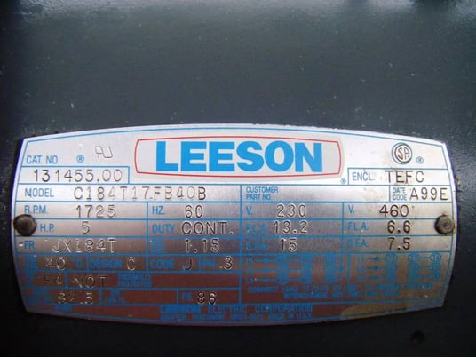 186 cfm, Roots #53-U-RAI, Rotary Lobe Blower, 5 HP, 1725 RPM, 1042 RPM final, 230/460 V, 4" diameter Driver - Image 8