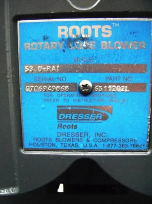 186 cfm, Roots #53-U-RAI, Rotary Lobe Blower, 5 HP, 1725 RPM, 1042 RPM final, 230/460 V, 4" diameter Driver - Image 10