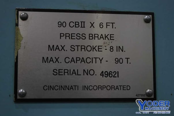 90 Ton, Cincinnati #90CBIIX6, hydraulic press brake, 8' overall, 78" between housing, 8" stroke, 15" open - Image 9