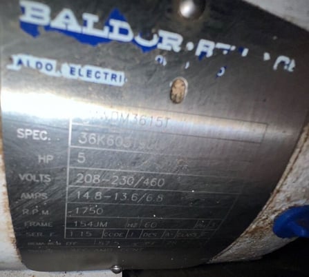 5 HP 1725 RPM Baldor #JMWDM3615T, Washdown Motor, Frame154JM, 208-230/460 Volts - Image 2