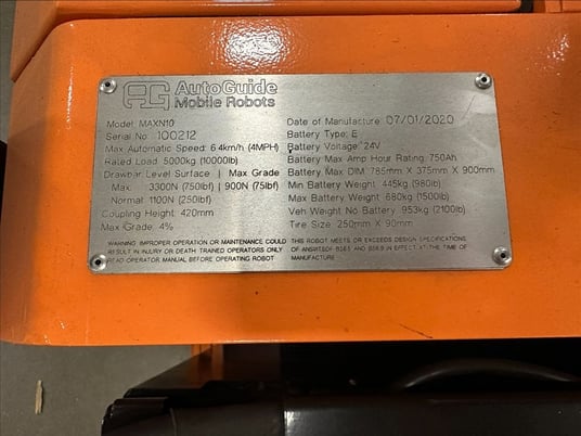 AGV/AMR, MaxN10, Tugger Robot, 10,000 lb. Towing capacity, 4 MPH, 24 V - E Type Battery, 2020 - Image 5