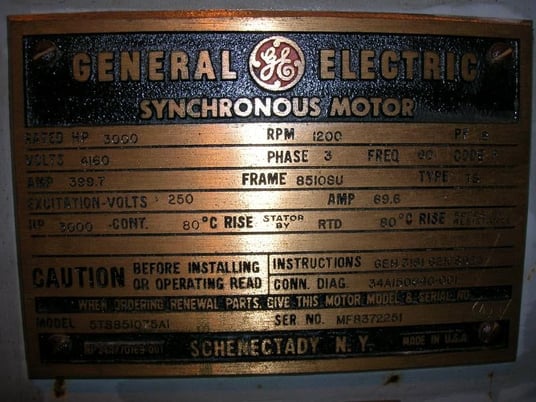 3000 HP 1200 RPM General Electric, Frame 8510SU, DP, unused surplus, 4160 Volts - Image 2