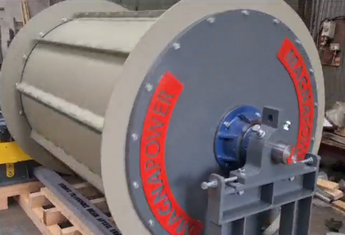 42" x 48" Magnapower #PFD100-120 drum magnet, gear reduced motor w/chain drive system, new - Image 2