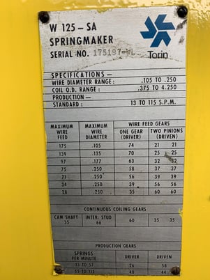 No. W125SA Torin Springmaker, .105"-.250" wire diameter,.375"-4.250" coil outside dimension capacity, 13-115 - Image 8