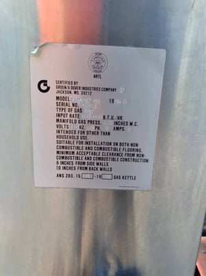 40 gallon Groen #DHT/1P-40, Mixer Kettle, 100000 BTU/hr., 3.5" manifold gas press, 6" from sidewalls, 10" - Image 9