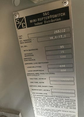600 Amp. S & C Electric Co Electric Co, 17 KV Load Interrupter Switch N1 - Image 3