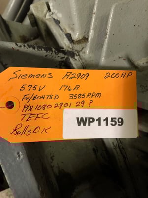 200 HP 3585 RPM Siemens, Frame 504TSD, 575 Volts WP1159 - Image 1