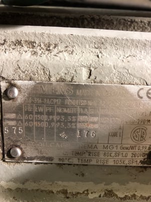 200 HP 3585 RPM Siemens, Frame 504TSD, 575 Volts WP1159 - Image 2