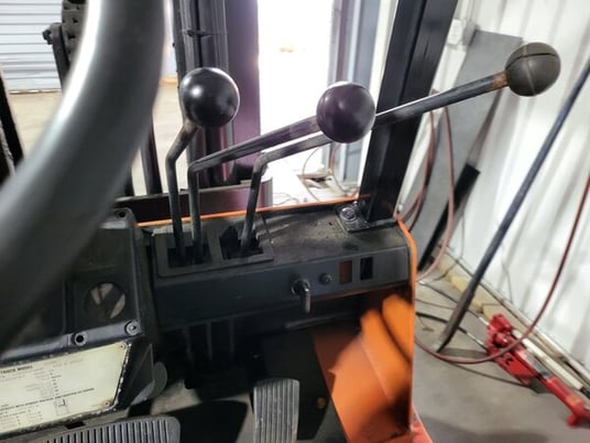 6000 lb. Hyster, Forklift with 2-Stage Mast and LP Powered, 48" fork length,cushion tires - Image 8