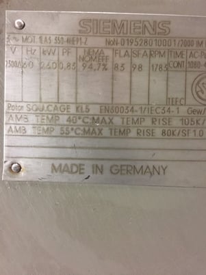 350 HP 1783 RPM Siemens, Frame 1LA3-350-4HE-91-Z, 2300 Volts 1080-4078-31, WP1047 - Image 2
