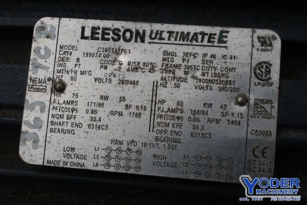 75 HP 1782 RPM Leeson C365T17FK1, Frame 365TC, TEFC, cont duty, 230/460 Volts, new, #76577 - Image 5
