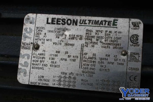 75 HP 1782 RPM Leeson C365T17FK1, Frame 365TC, TEFC, cont duty, 230/460 Volts, new, #76577 - Image 6