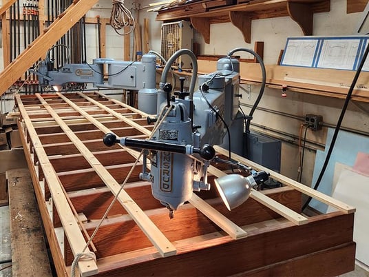 Onsrud #W-147-BE, Radial Arm Routers, 4' x 8' format, 5 HP, 14700 RPM, 4' x 14' table - Image 1