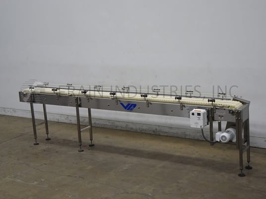 10" wide x 14.1' long, Van Pak / Bastian, table top, Stainless Steel flexlink conveyor, 1 HP drive - Image 1