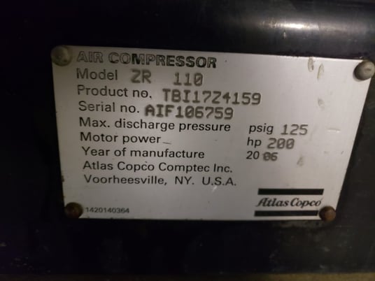 200 HP 3585 RPM WEG, Frame 504/5TSD, 460 Volts, 1080-4208-01 Atlas Copco, A-3326 - Image 7