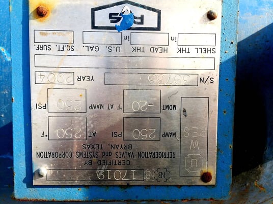 75 gallon RVS Ammonia Thermosiphon Receiver, 20" diameter x 50" L tank, 250 psi, 2004 - Image 5
