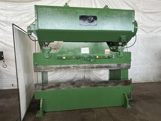 150 Ton, Chicago #810R, mechanical press brake, 10' overall, 102" between housing, 3" stroke, 8" throat, air - Image 1