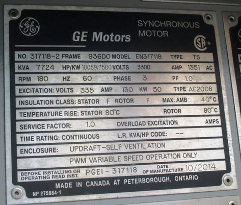 10059 HP RPM General Electric Allis-Chalmers synchronous mill drive motors, 2014 - Image 2