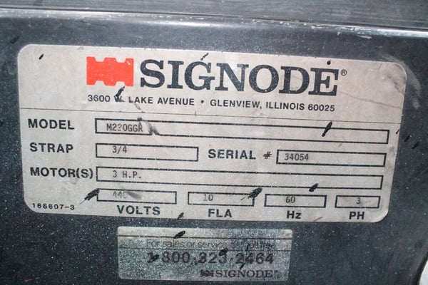 Signode #M220GGR, automatic bander, 36" x 36" cap., 8 table support rolls, 3 HP, #64642 - Image 5