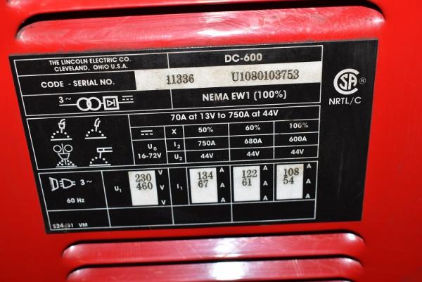 Lincoln #DC-600, 600 amps, 230/460 V. - Image 5