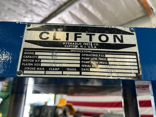 100 Ton, Clifton #1P, 4-post platen press, 10" stroke, 23" daylight, auto/manual modes - Image 7