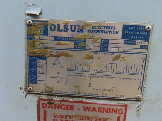 14 KVA 460 Primary, 120Y/69 Secondary, Olsun 9254 S-22634, transformer, 2 year warranty - Image 3