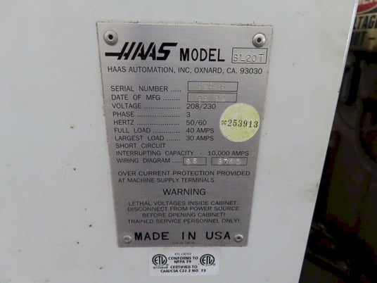 Haas #SL-20T, CNC Turning Center, 23" swing, 8" chuck, 2" bar, 10 station turret, S/n: 62546, 1999 - Image 7