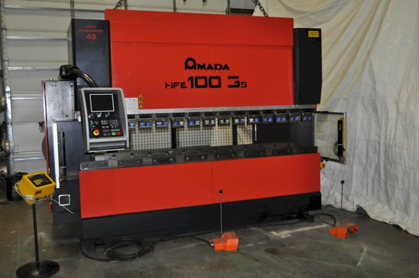 110 Ton, Amada #HFE-1003-S, CNC press brake, 10' overall, 107" between housing, 7.8" stroke, 16.5" throat - Image 1