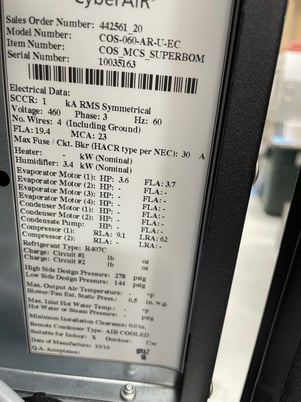 Stulz CyberOne Air #COS-060-AR-U-EC, Stulz Usa 1000' s BTH' s/H 060 - Image 5