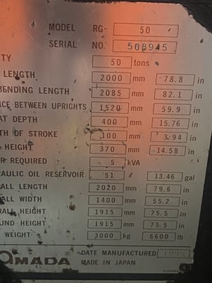 55 Ton, Amada #RG-50, hydraulic press brake, 6' overall, 59.84" between housing, 3.93" stroke, NC9-EXII CNC - Image 2