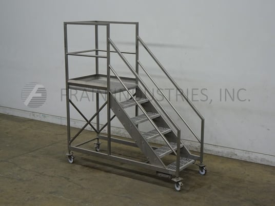 5 Step Stainless Steel roller staircase, 35" wide x 30" long standing platform set 54" off the ground, 42" - Image 1