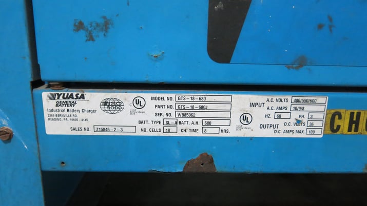 Yuasa Renegade #GTS18-680, automatic battery charger, 18 cell, serial #WB85962 - Image 4