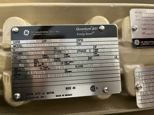 350 HP 3600 RPM General Electric, Frame 5010/11LS, TEFC, Ball, IEEE 841,2300/4160 Volts, new, Q834/Q835 (2 - Image 1