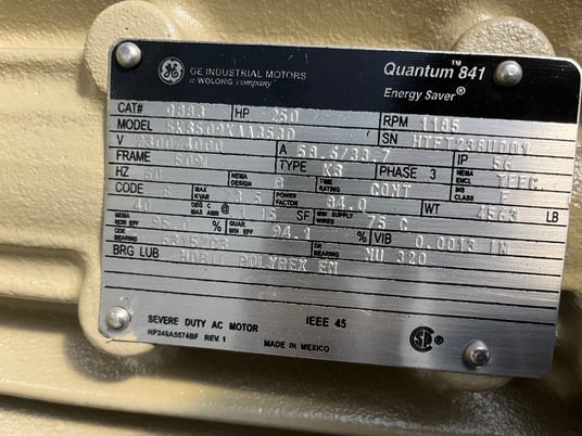 250 HP 1200 RPM General Electric, Frame 508/9L, TEFC, Roller, IEEE 841, 2300/4160 Volts, new, Q883 (2 - Image 3