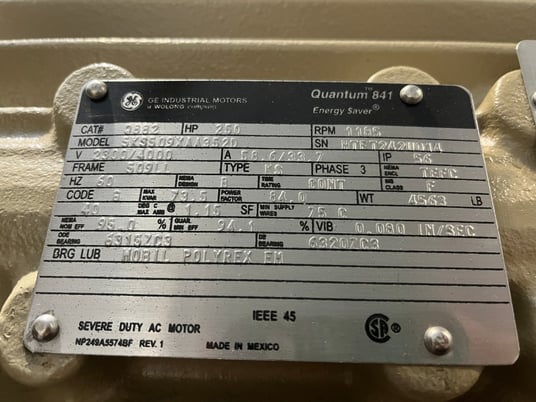 250 HP 1200 RPM General Electric, Frame 508/9LL, TEFC, Ball, IEEE 841,2300/4160 Volts, new, Q882 (2 available) - Image 3