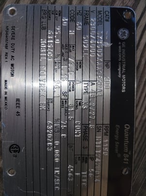 200 HP 1200 RPM General Electric, Frame 508/9LL, TEFC, Ball, IEEE 841,2300/4160 Volts, Q882 (2 available) - Image 1