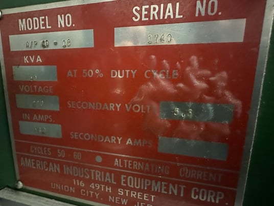40 KVA American #A/P-40-18, Press Type Spot Welder, 18" throat, 180 Amps,timer,air operation - Image 5