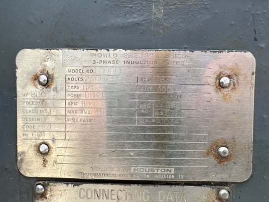 800 HP 1200 RPM Toshiba, Frame 355LL, Drip-Proof Ball Bearing, 2300/4160 Volts - Image 5