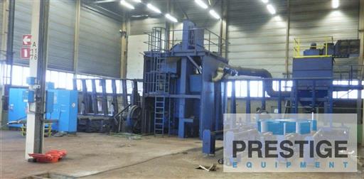 102" x 236" Wheelabrator #RB2600, 102" x 236" plates, (6) 25 HP wheel heads,vert/horiz roller conveyor,dust - Image 1