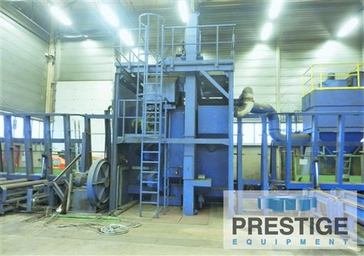 102" x 236" Wheelabrator #RB2600, 102" x 236" plates, (6) 25 HP wheel heads,vert/horiz roller conveyor,dust - Image 4