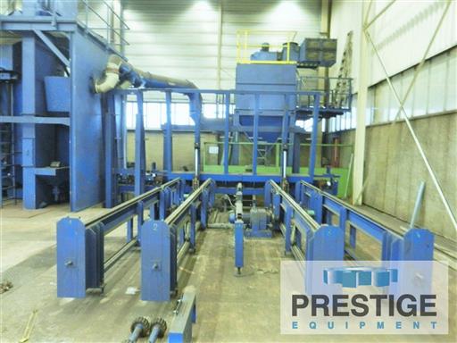 102" x 236" Wheelabrator #RB2600, 102" x 236" plates, (6) 25 HP wheel heads,vert/horiz roller conveyor,dust - Image 5