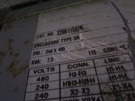 7.5 KVA 240x480 Primary, 120/240 Secondary, Cutler-Hammer transformer S20N11S07N, 3R - Image 2