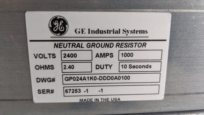 1000 Amp. General Electric, Neutral Ground Resistor, 2.40 Ohms, 2400 Volts, 10 Sec. Duty, NEW - Image 2